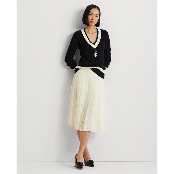Black/Mascarpone Cream Rib-Knit Cotton Cricket Sweater Lauren Petite 4