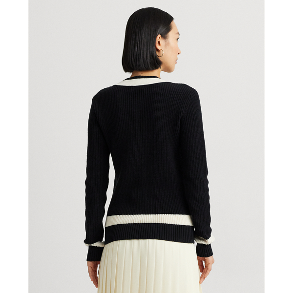 Black/Mascarpone Cream Rib-Knit Cotton Cricket Sweater Lauren Petite 5