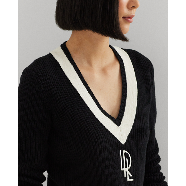 Black/Mascarpone Cream Rib-Knit Cotton Cricket Sweater Lauren Petite 6