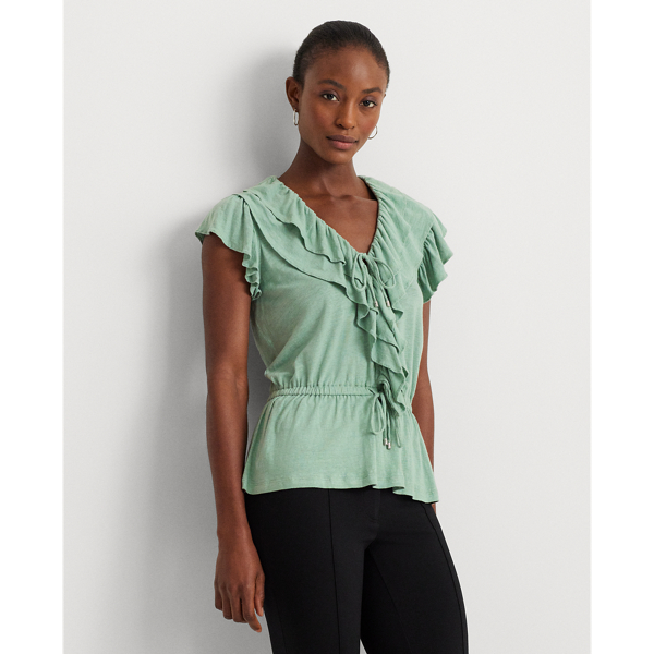 Ruffle-Trim Jersey Peplum Top