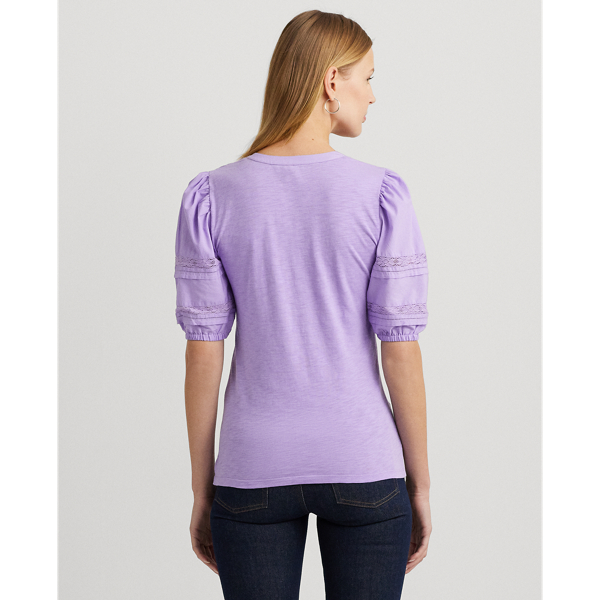 Wild Lavender Lace-Trim Jersey Puff-Sleeve Henley Tee Lauren Petite 5