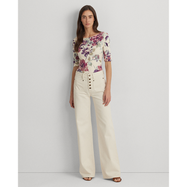(取寄) ローレン ラルフローレン レディース ピティート フローラル ストレッチ コットン ボートネック ティー Lauren Ralph Lauren women Petite Floral Stretch Cotton Boatneck Tee White Multi Floral Stretch Cotton Boatneck Tee