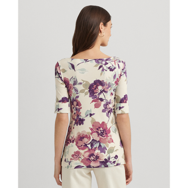 Floral Stretch Cotton Boatneck Tee