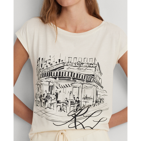 Mascarpone Cream/Black Graphic Jersey Tee Lauren Petite 6