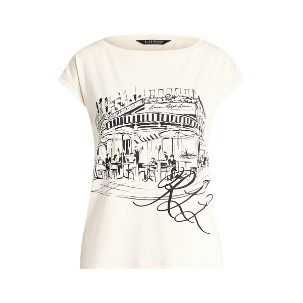 Mascarpone Cream/Black Graphic Jersey Tee Lauren Petite 2