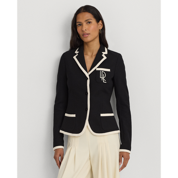 Black/Mascarpone Cream Two-Tone Stretch Cotton Piqué Blazer Lauren Petite 1