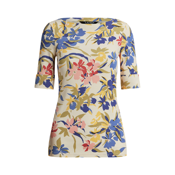 Floral Stretch Cotton Boatneck T-shirt Lauren Petite 1