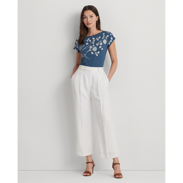 Indigo Dusk/White Floral-Embroidered Jersey Tee Lauren Petite 4