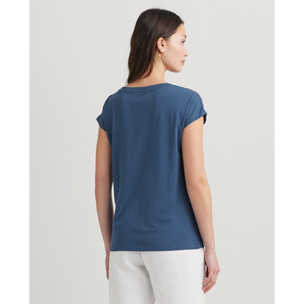 Indigo Dusk/White Floral-Embroidered Jersey Tee Lauren Petite 5