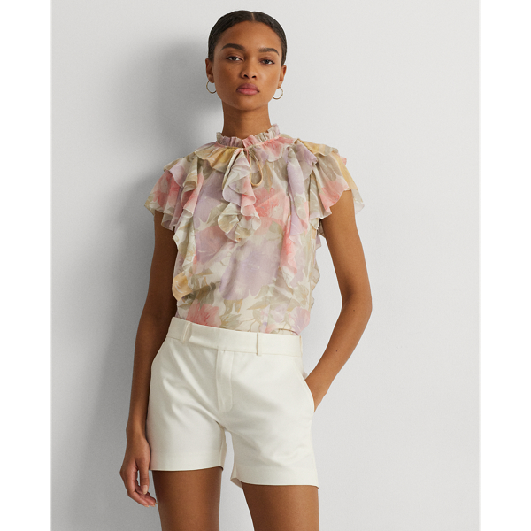 Floral Ruffle-Trim Georgette Blouse