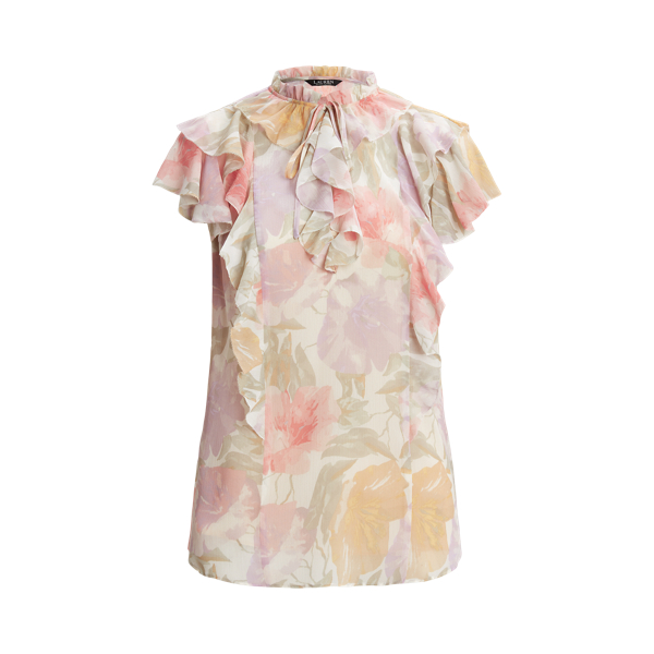Floral Ruffle-Trim Georgette Blouse Lauren Petite 1