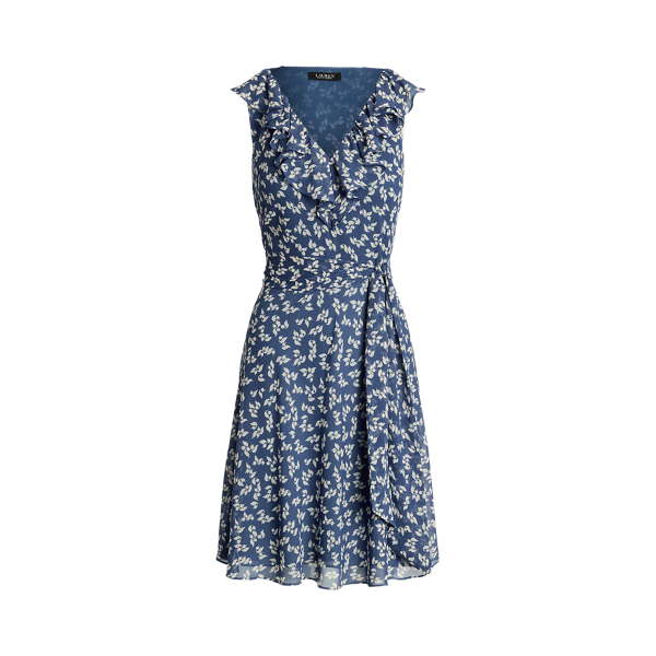 Floral Ruffle-Trim Georgette Dress Lauren Petite 1