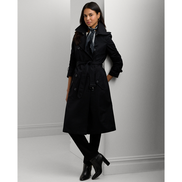 Black Water-Repellent Belted Twill Trench Coat Lauren Petite 1