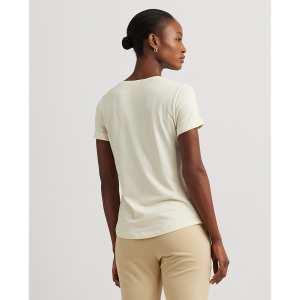 Mascarpone Cream Beaded-Logo Cotton-Blend-Jersey Tee Lauren Petite 5