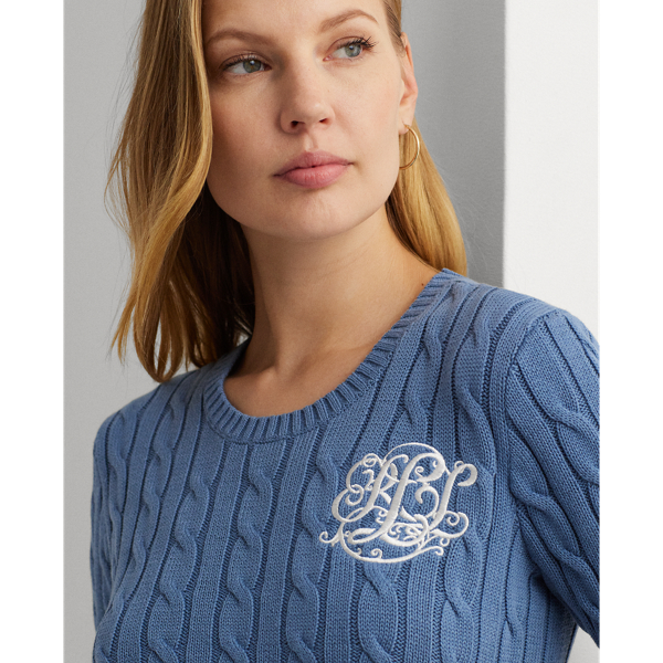 Pale Azure Cable-Knit Cotton Sweater Lauren Petite 6