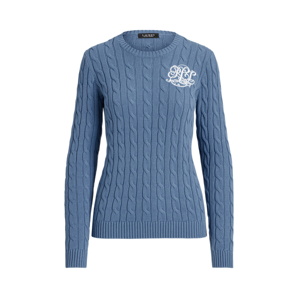 Pale Azure Cable-Knit Cotton Sweater Lauren Petite 2