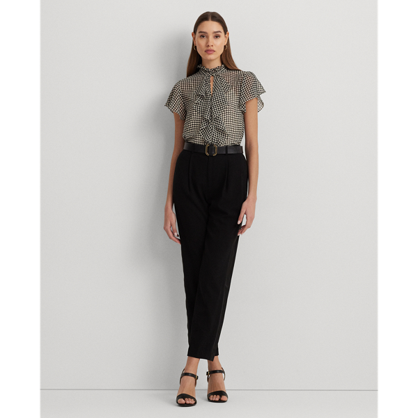 Cream/Black Houndstooth Ruffle-Trim Chiffon Blouse Lauren Petite 4