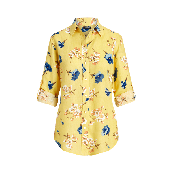 Yellow Multi Relaxed Fit Floral Linen Shirt Lauren Petite 2