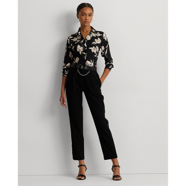 Black Multi Classic Fit Floral Crepe de Chine Shirt Lauren Petite 4