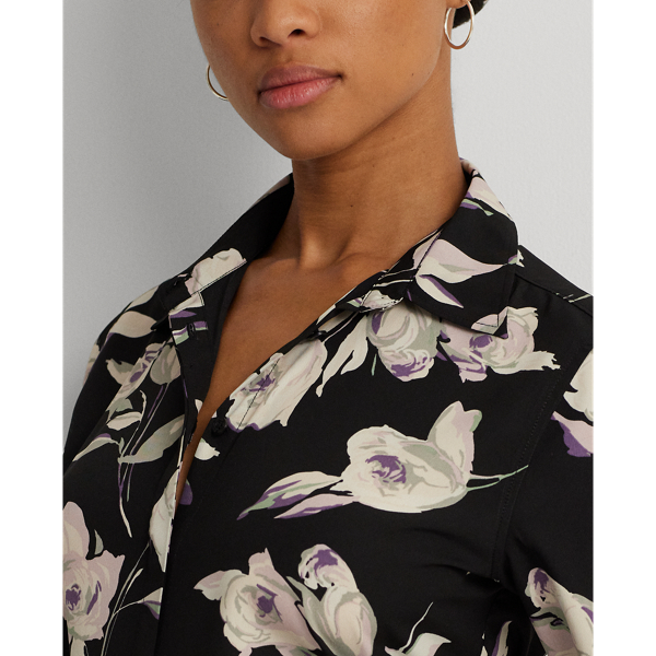 Black Multi Classic Fit Floral Crepe de Chine Shirt Lauren Petite 6