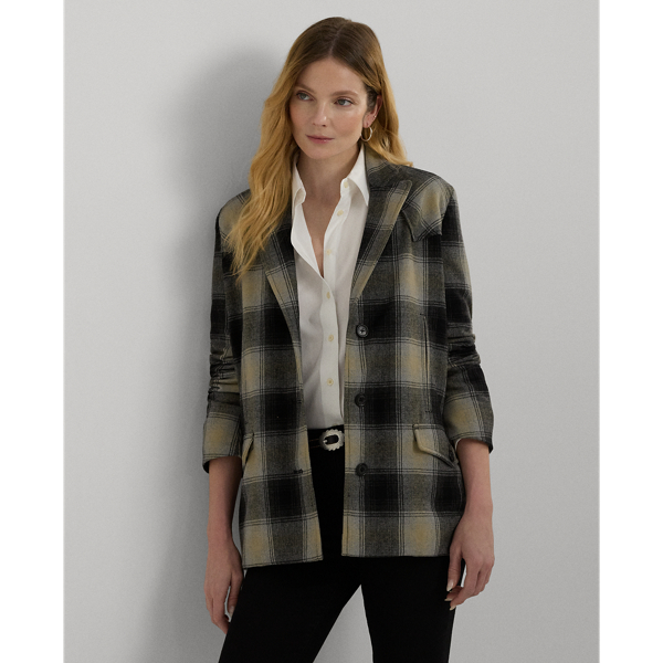 Plaid Wool-Blend Twill Jacket