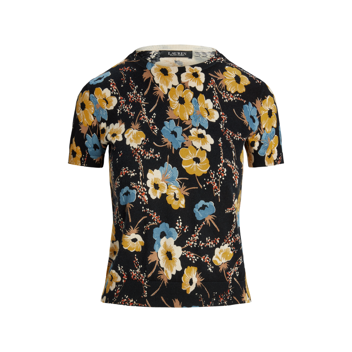 Floral Cotton-Blend Short-Sleeve Sweater
