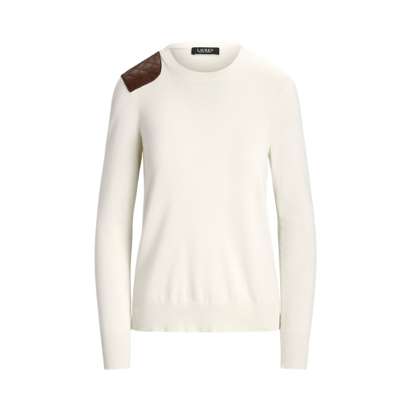 Faux-Leather-Trim Cotton-Blend Jumper Lauren Petite 1