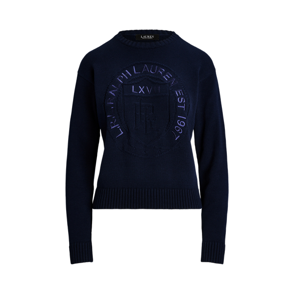 Logo-Crest Cotton Crewneck Jumper Lauren Petite 1