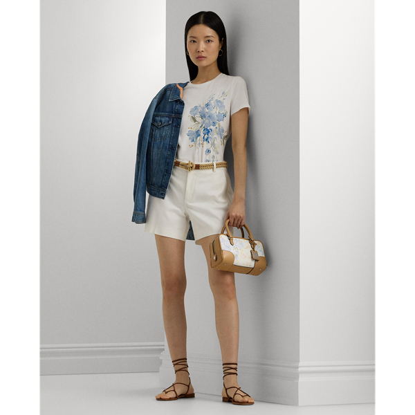 White Floral Eyelet Cotton Jersey Tee Lauren Petite 4