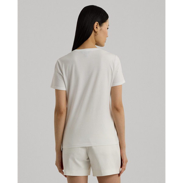 White Floral Eyelet Cotton Jersey Tee Lauren Petite 5