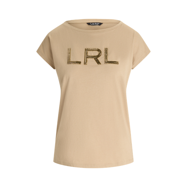 Beaded-Logo Cotton Jersey T-Shirt Lauren Petite 1
