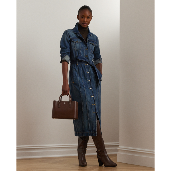 Harvest Wash Belted Denim Shirtdress Lauren Petite 1