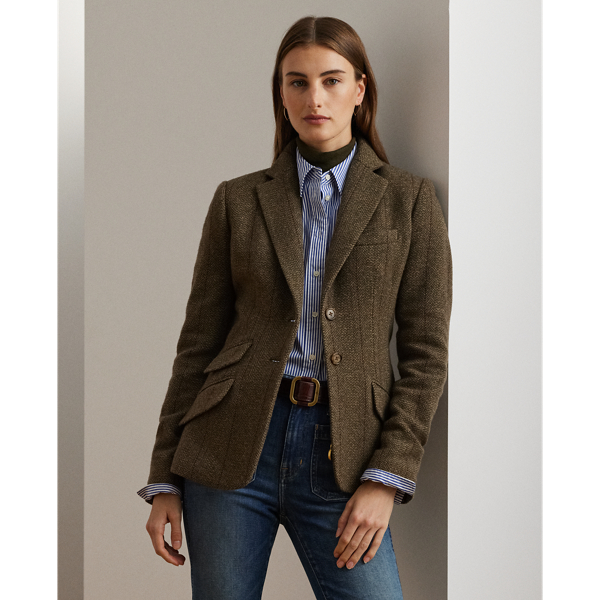 Tweedblazer mit Fischgratmuster Lauren Petite in Olivgrün multi 4