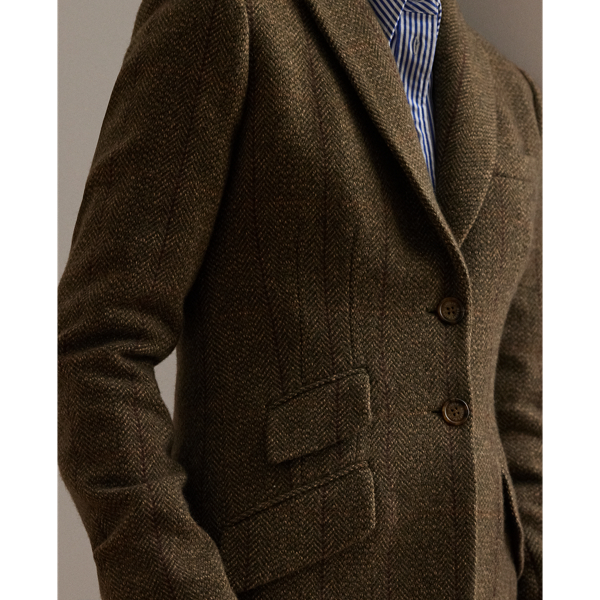 Tweedblazer mit Fischgratmuster Lauren Petite in Olivgrün multi 6