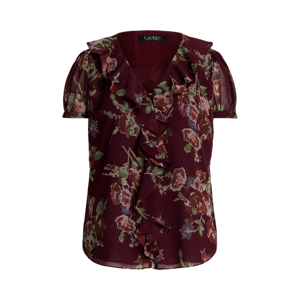 Floral Georgette Puff-Sleeve Blouse Lauren Petite 1