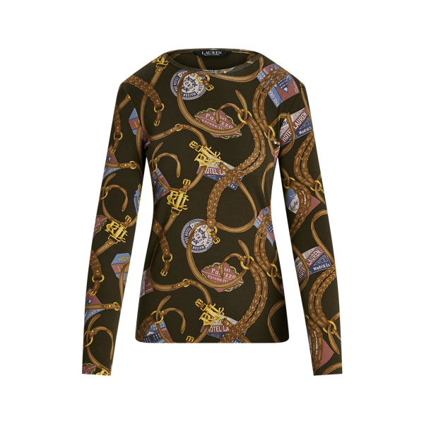 ラルフ・ローレン Lauren Ralph Lauren Petite Belting-Print Cotton Long-Sleeve Tee レデ Belting-Print Cotton Long-Sleeve Tee