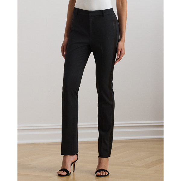 Satin-Trim Double-Faced Crepe Pant