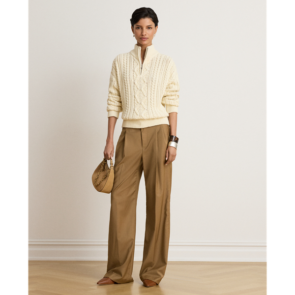 Aran-Knit Cotton Quarter-Zip Pullover