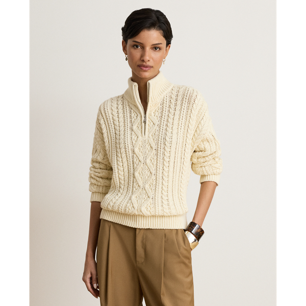 Aran-Knit Cotton Quarter-Zip Pullover