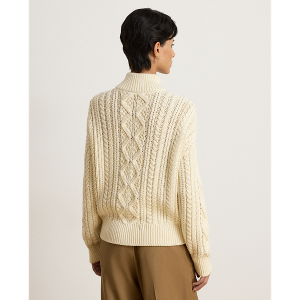 Aran-Knit Cotton Quarter-Zip Pullover
