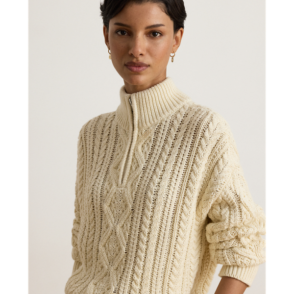 Aran-Knit Cotton Quarter-Zip Pullover