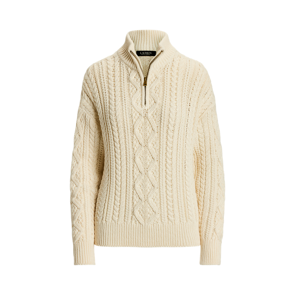 Aran-Knit Cotton Quarter-Zip Pullover