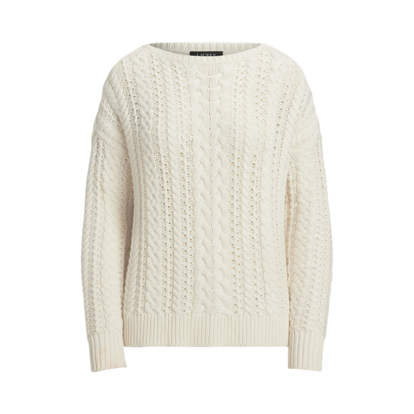 Lauren Ralph Lauren Sweater Cream deals Cable Knit Relaxed Fit Long Sleeve Pullover