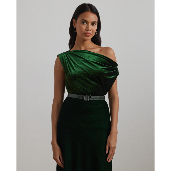 Emerald Green Velvet Stretch Velvet Off-the-Shoulder Blouse Lauren Petite 1