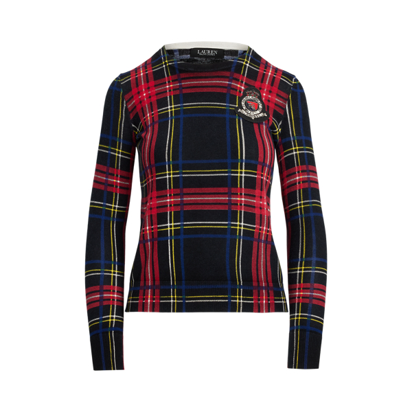 Checked Plaid Beaded Crest Sweater