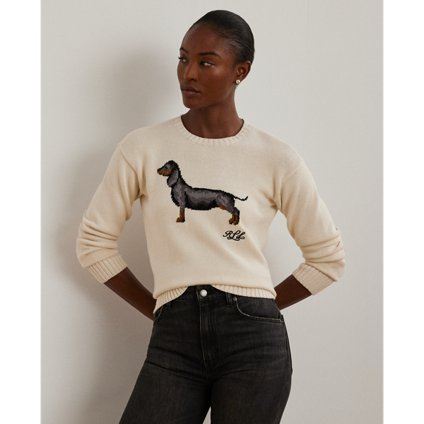 Intarsia Knit Dachshund Cotton Sweater