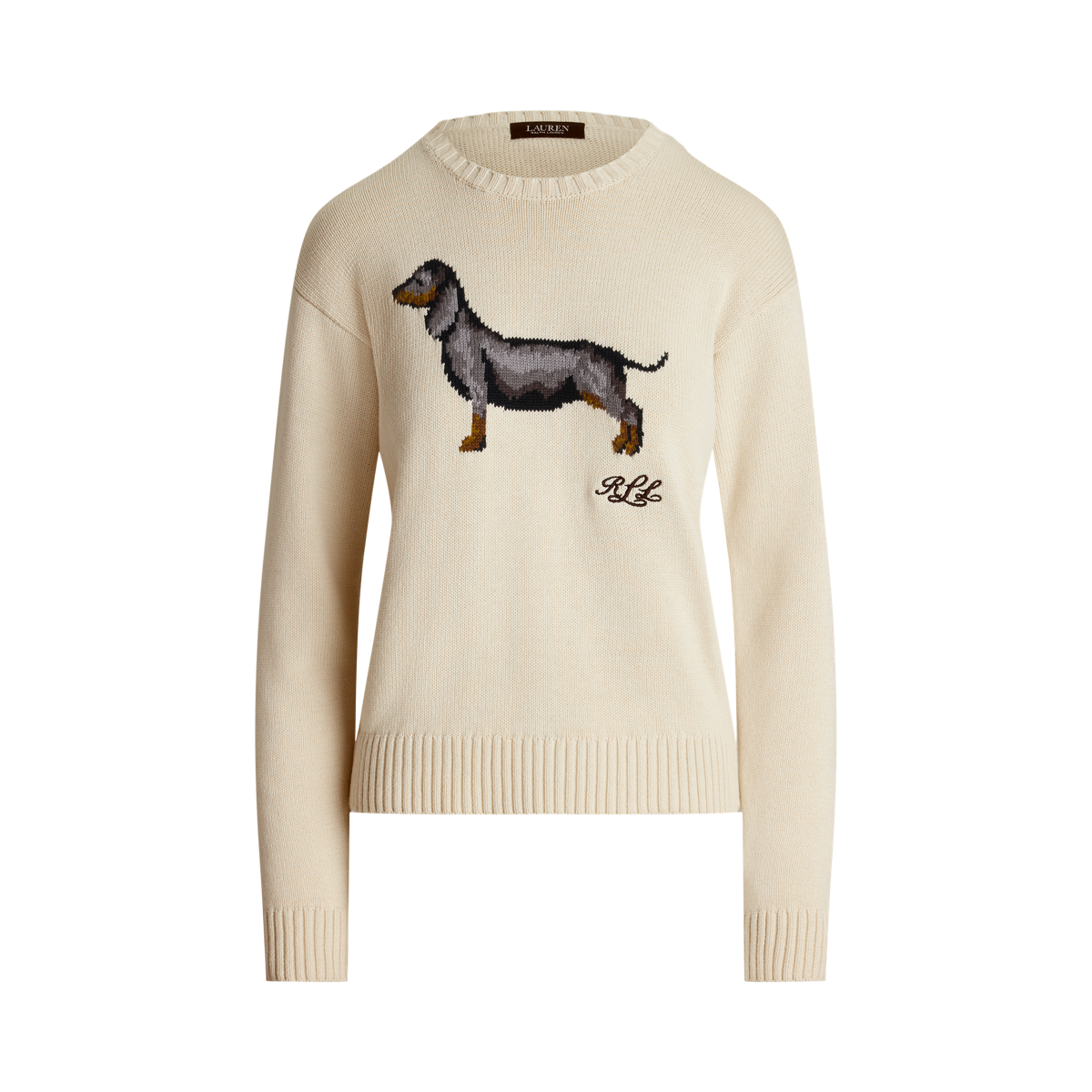 Intarsia Knit Dachshund Cotton Sweater