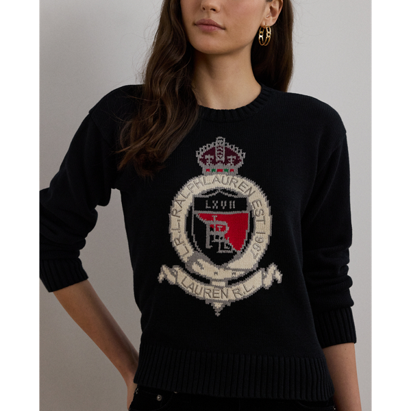 Intarsia Knit Crest Cotton Jumper