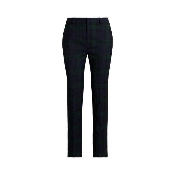 Green/Navy/Black Plaid Satin-Stripe Twill Cropped Pant Lauren Petite 2