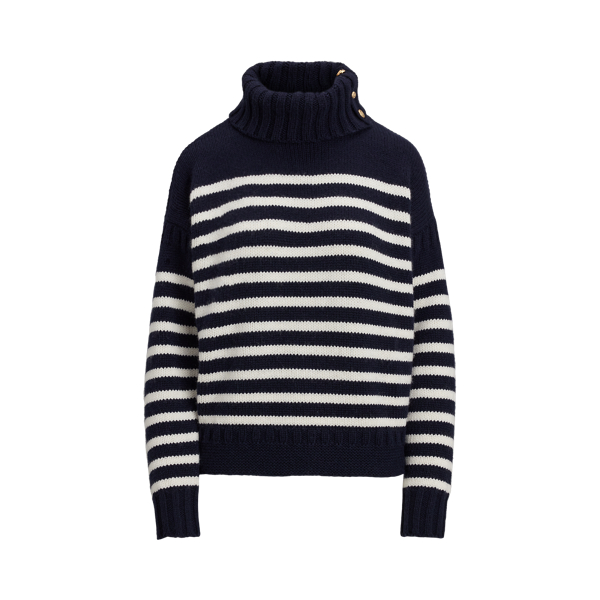 Striped Wool Blend Turtleneck Sweater